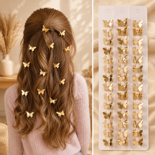 Gold Butterfly Hair Clips Set