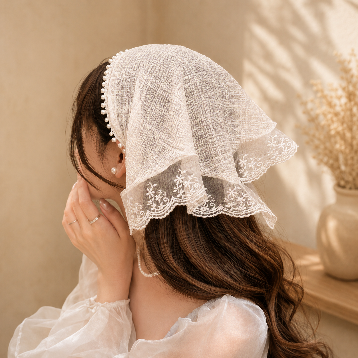 Pearl Lace Vintage Hair Scarf Headband