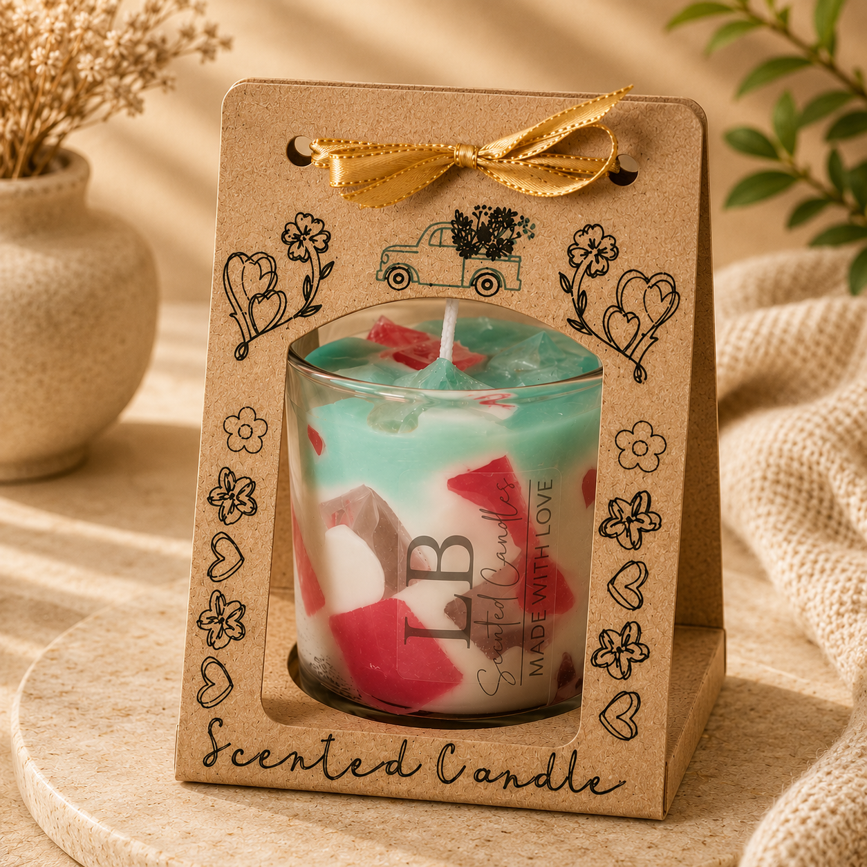 Watermelon-Inspired Crystal Scented Candle – Handmade Decorative Gift Candle