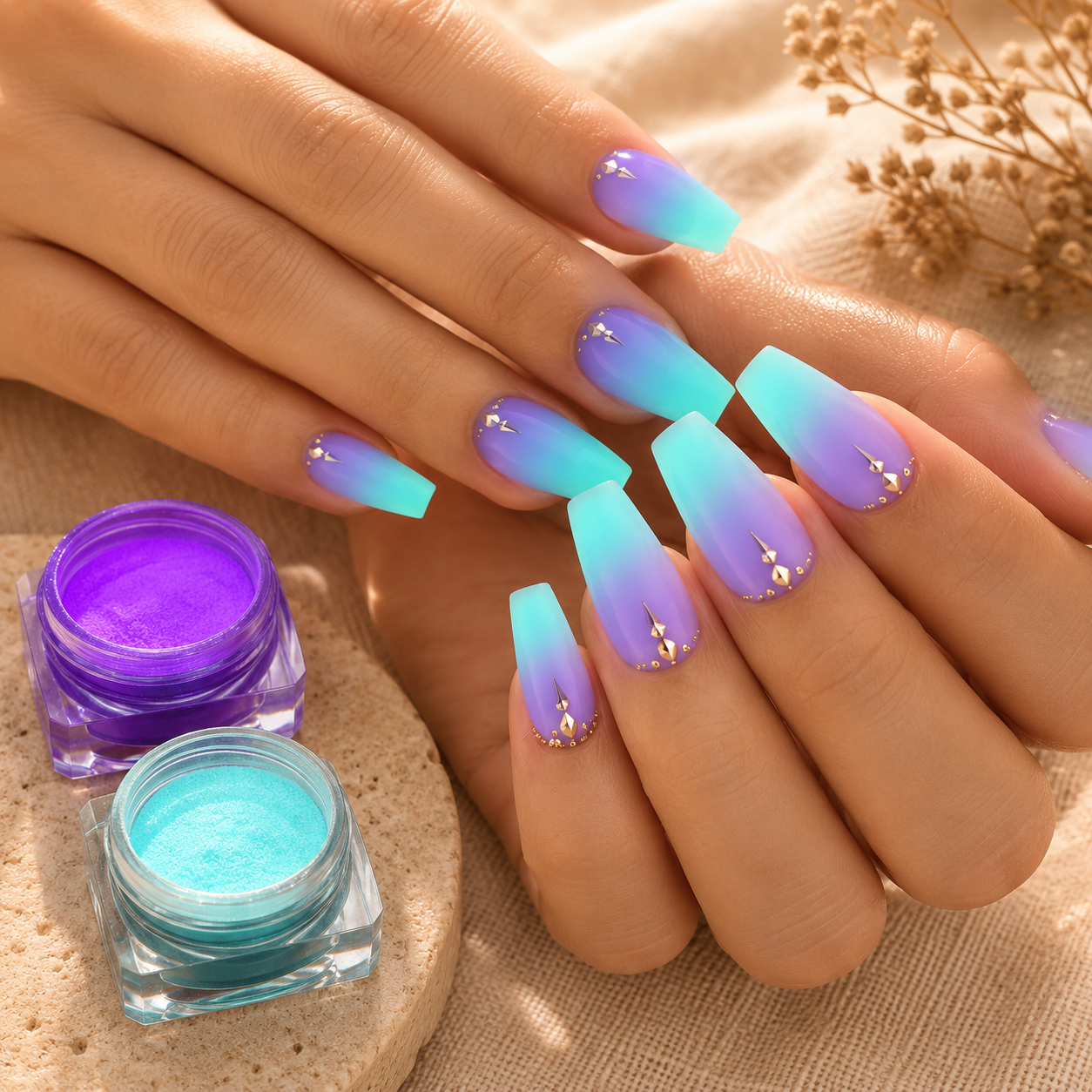 Glow in the Dark Nail Powder Set – Purple & Aqua
