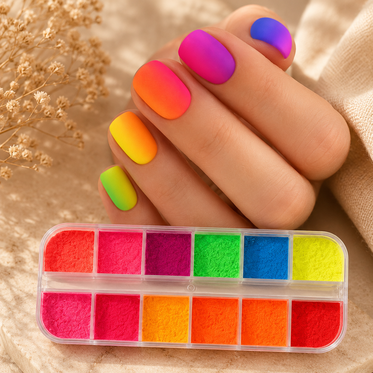 Neon Fluorescent Nail Pigment Powder Set – 12 Colours