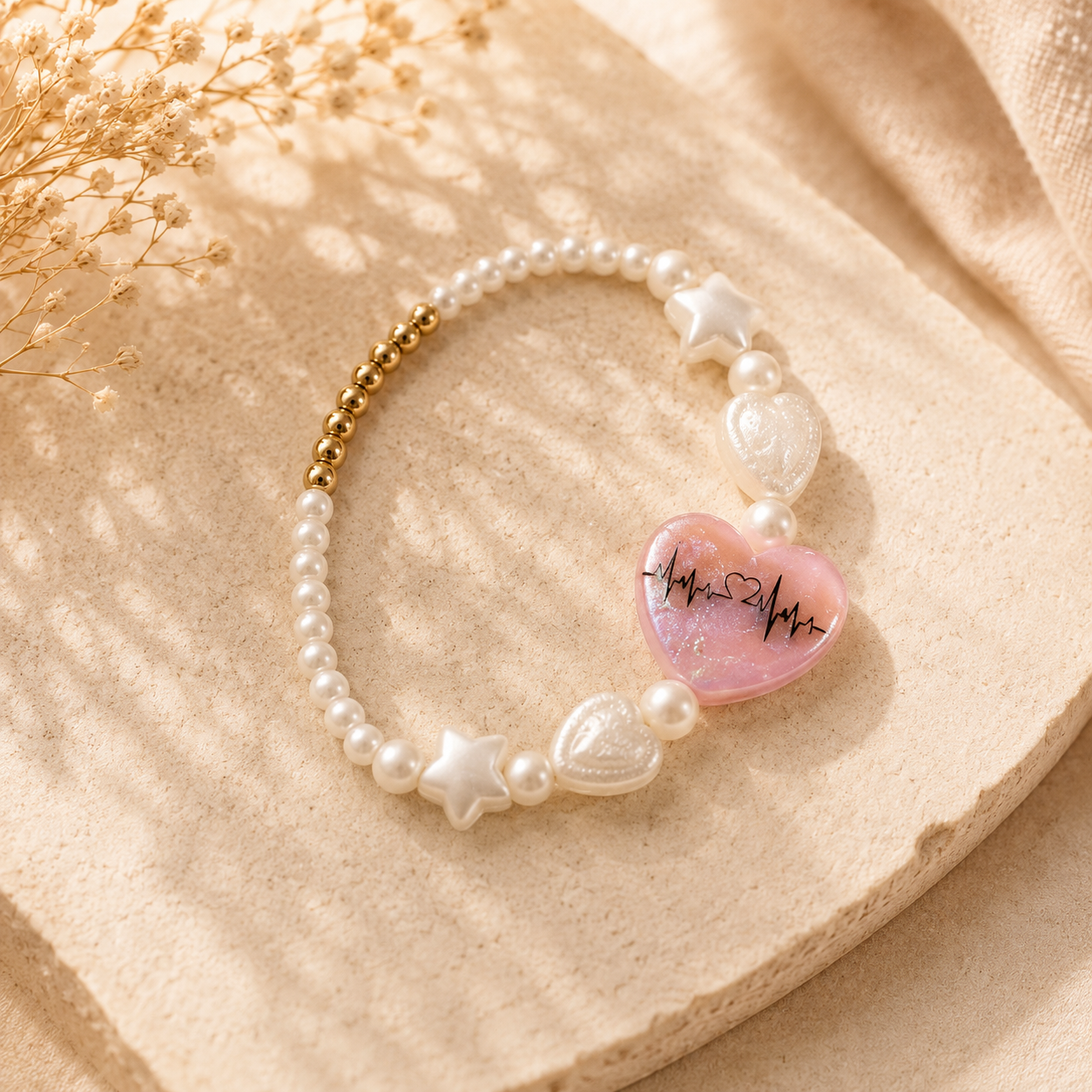 Handmade Heart Charm Beaded Bracelet