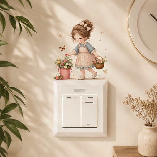 Cute Floral Girl Light Switch Wall Sticker