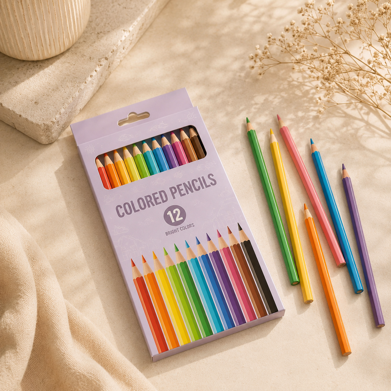 12-Piece Bright Colour Pencil Set for Kids