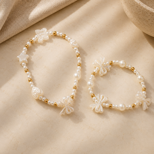 Elegant Pearl Bow Charm Bracelet Collection