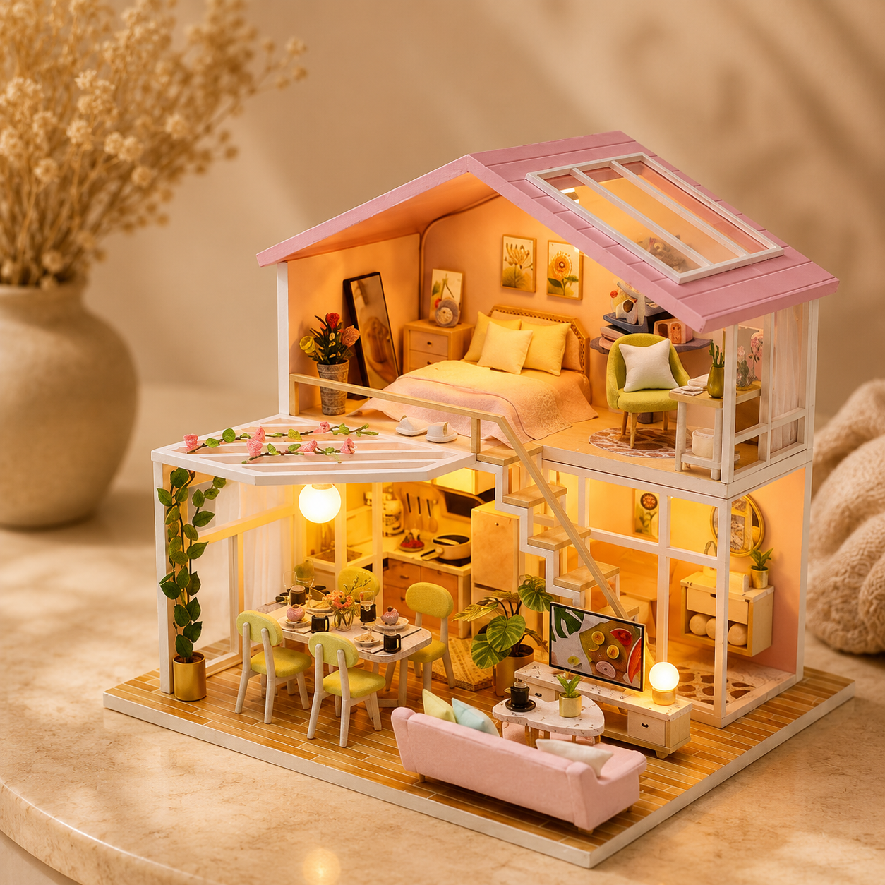 DIY Miniature Dollhouse Kit with LED Lights