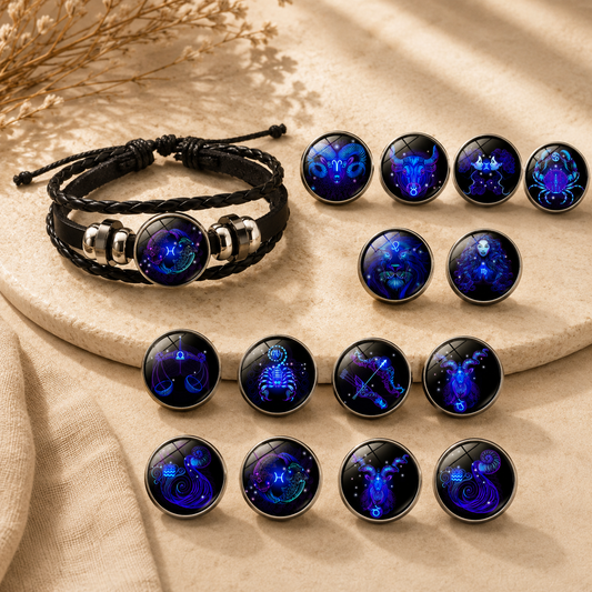 Zodiac Charm Leather Bracelet Set