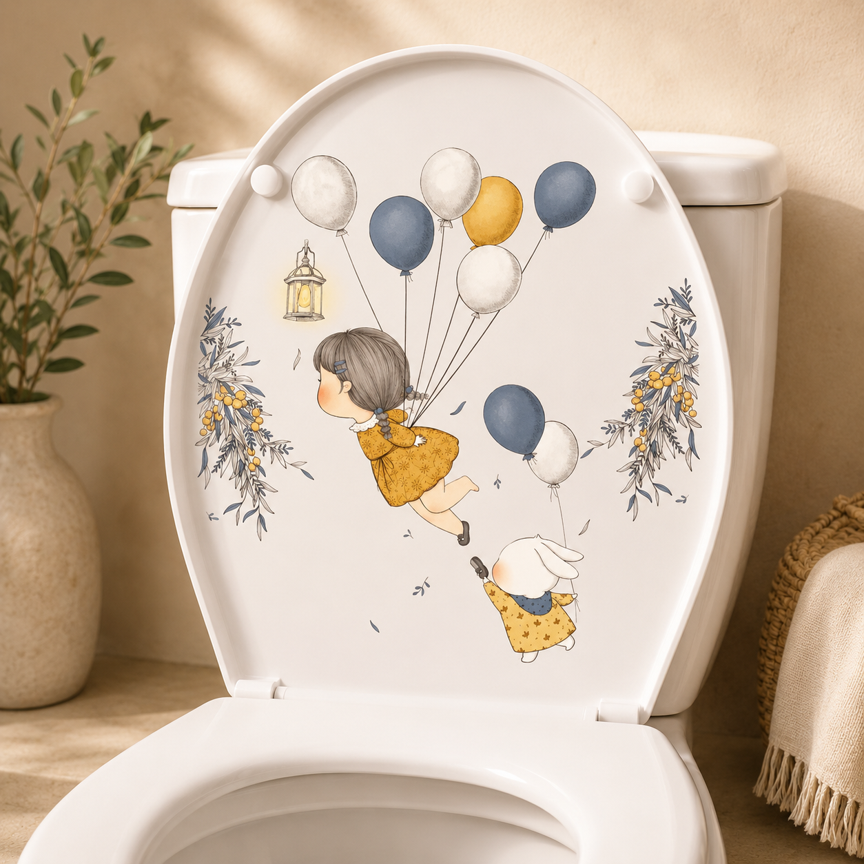 Whimsical Balloon Toilet Seat Cover Sticker