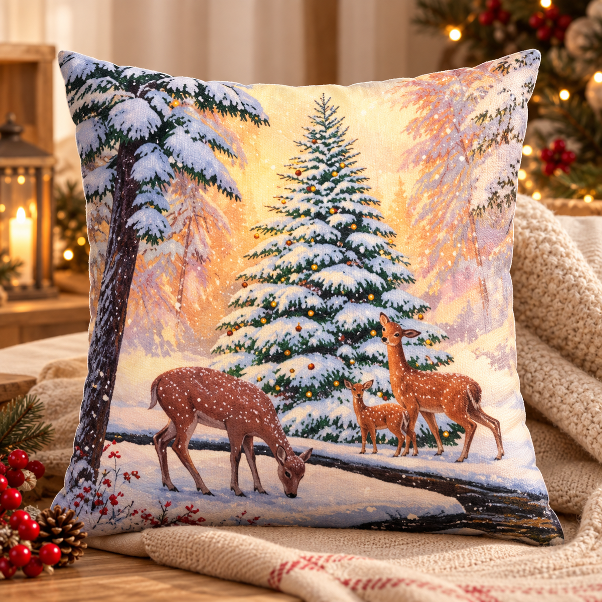 Christmas Winter Wonderland Deer Cushion Cover – No Inner Included