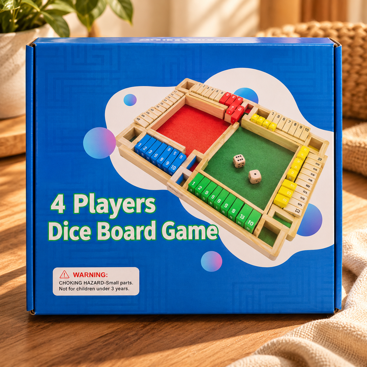 4-Player Wooden Shut the Box Dice Board Game