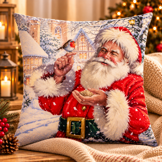 Cozy Santa and Robin Christmas Cushion Cover – No Inner Included