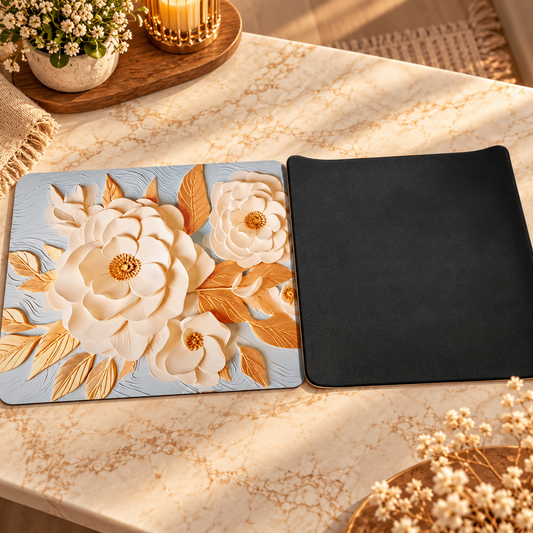 Elegant 3D Floral Gold Leaf Decorative Mat