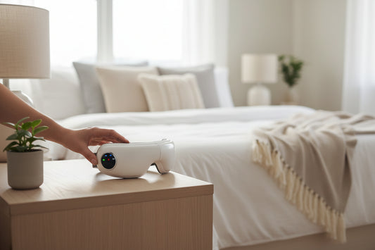White eye mask with control panel on a white background