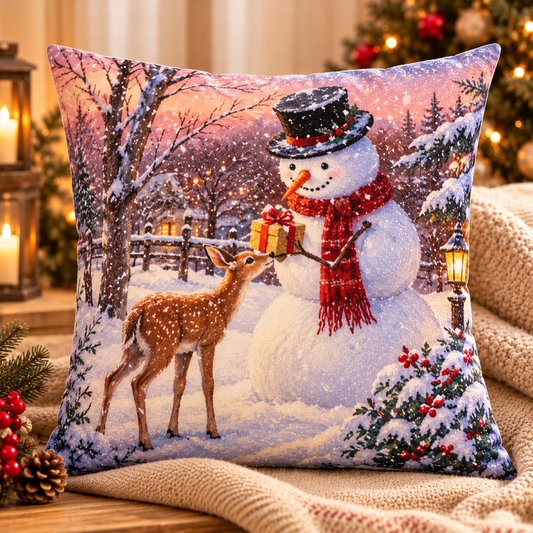 Christmas Snowman & Deer Winter Wonderland Cushion Cover – No Inner Included