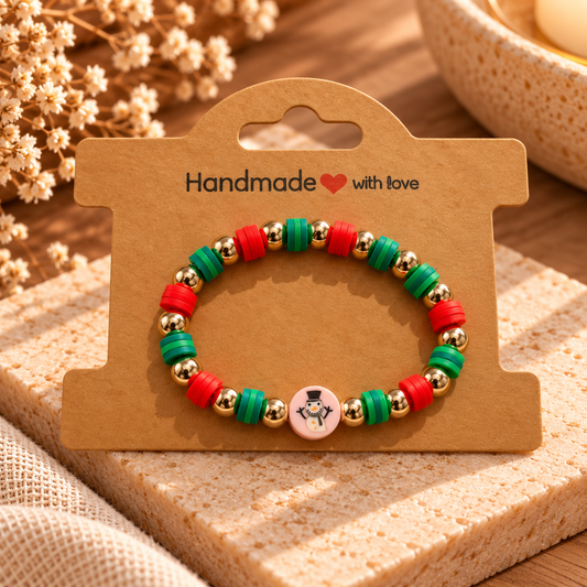 Handmade Kids Christmas Snowman Bracelet – Red, Green & Gold
