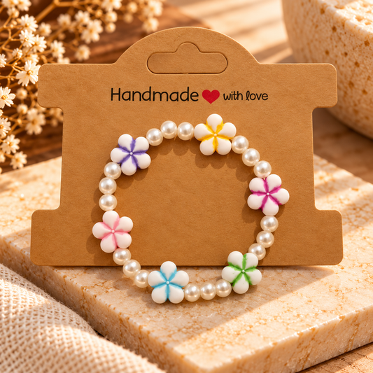 Handmade Kids Pearl & Flower Bracelet – Multicolour