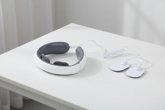 Neck and shoulder massager with attachments on a white background