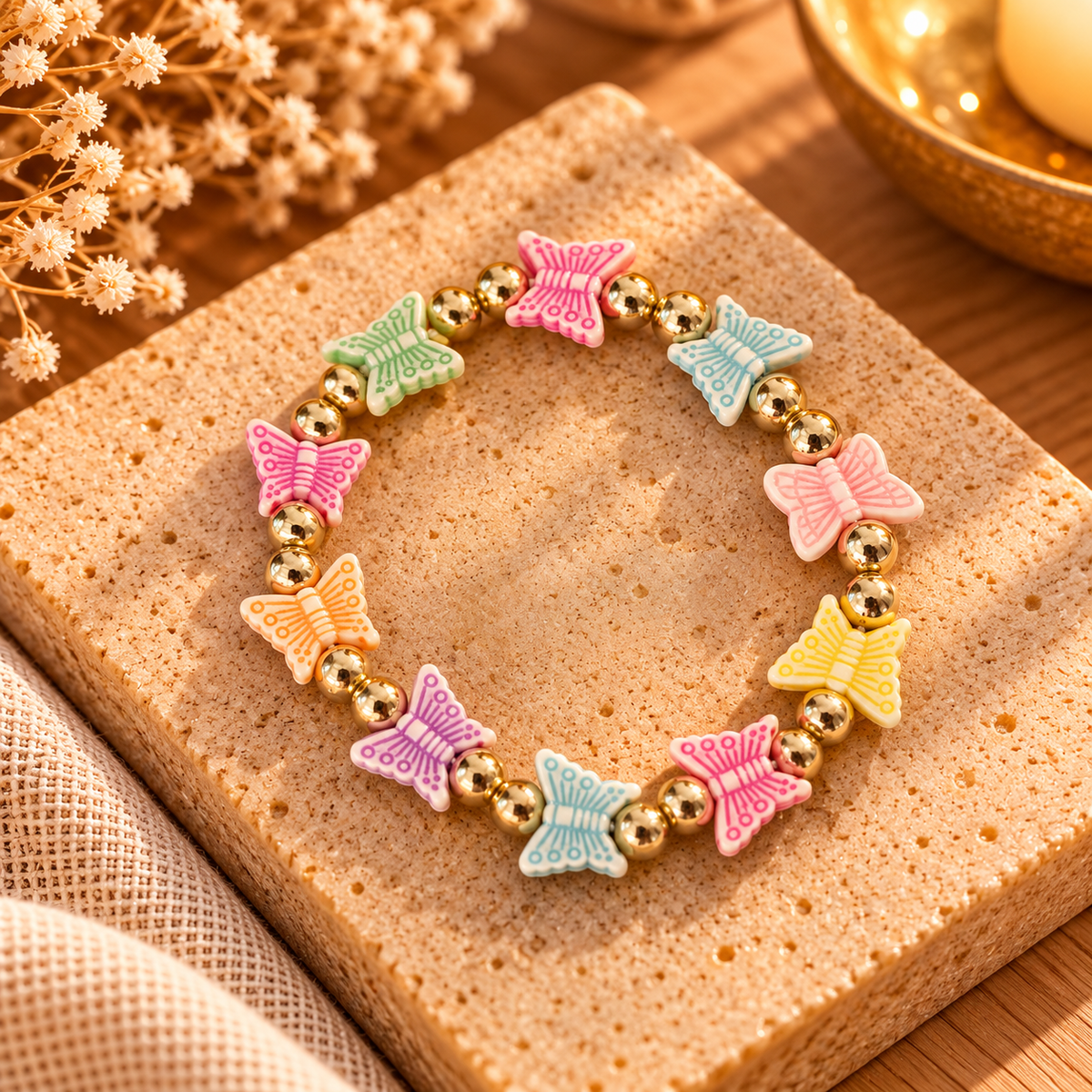 Pastel Butterfly Bead Bracelet
