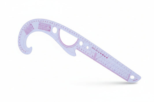 Transparent ruler with pink markings on a white background