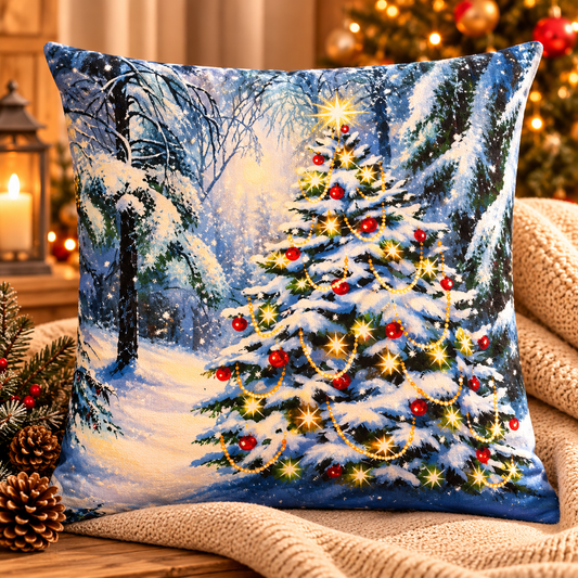 Snowy Christmas Tree Cushion Cover – No Inner Included