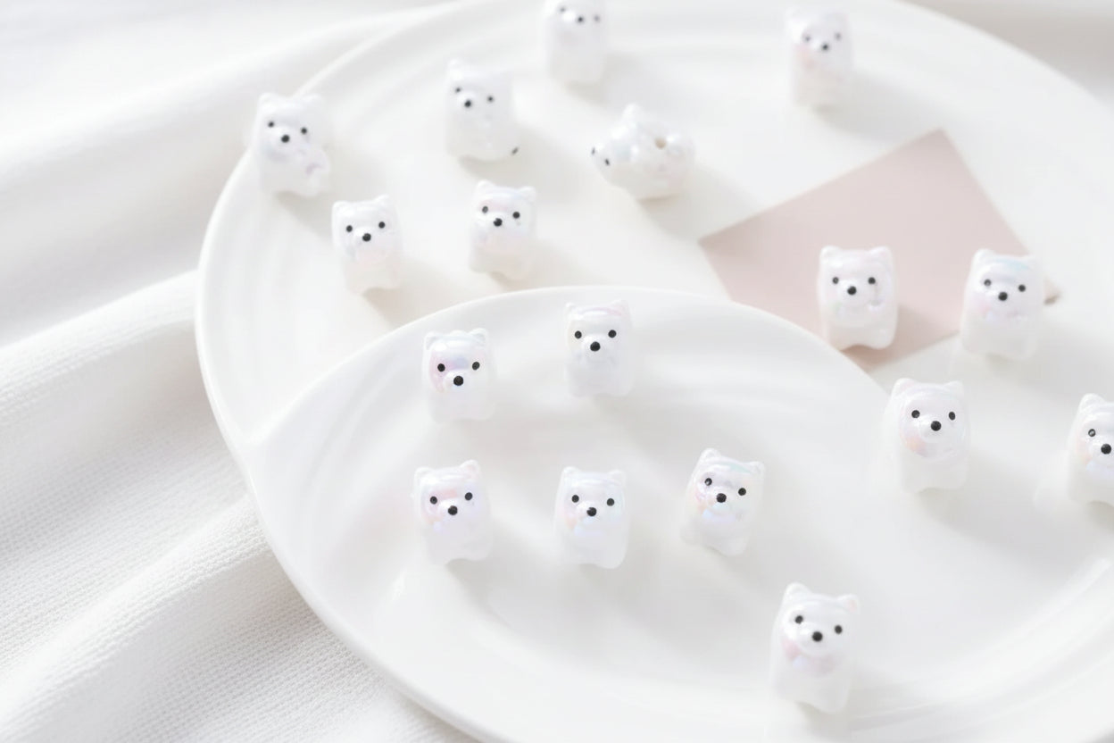 White Dog UV Coated Beads