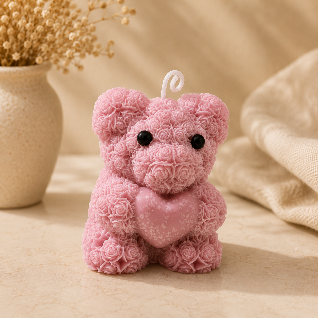 Rose Teddy Heart Candle