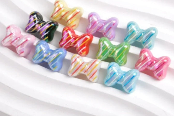 Striped Bow Acrylic Beads