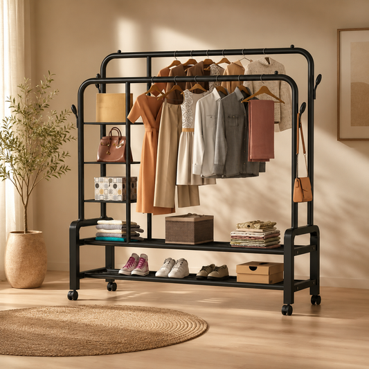 Heavy Duty Rolling Garment Rack with Shelves