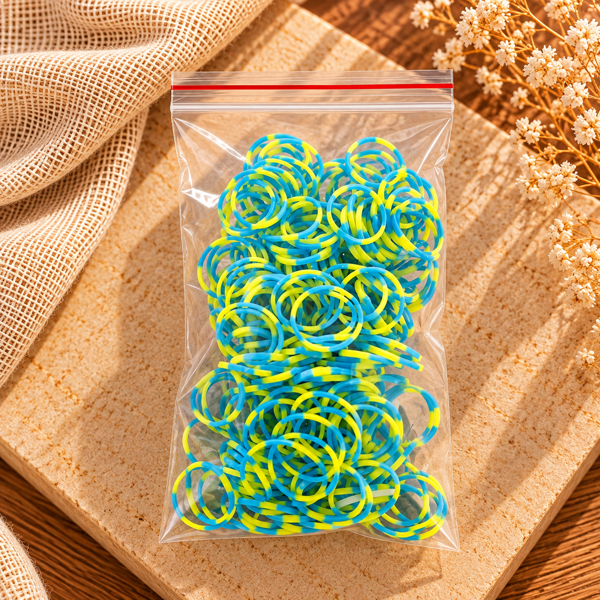 Blue & Yellow Two-Tone Elastic Hair Bands – Bulk Pack