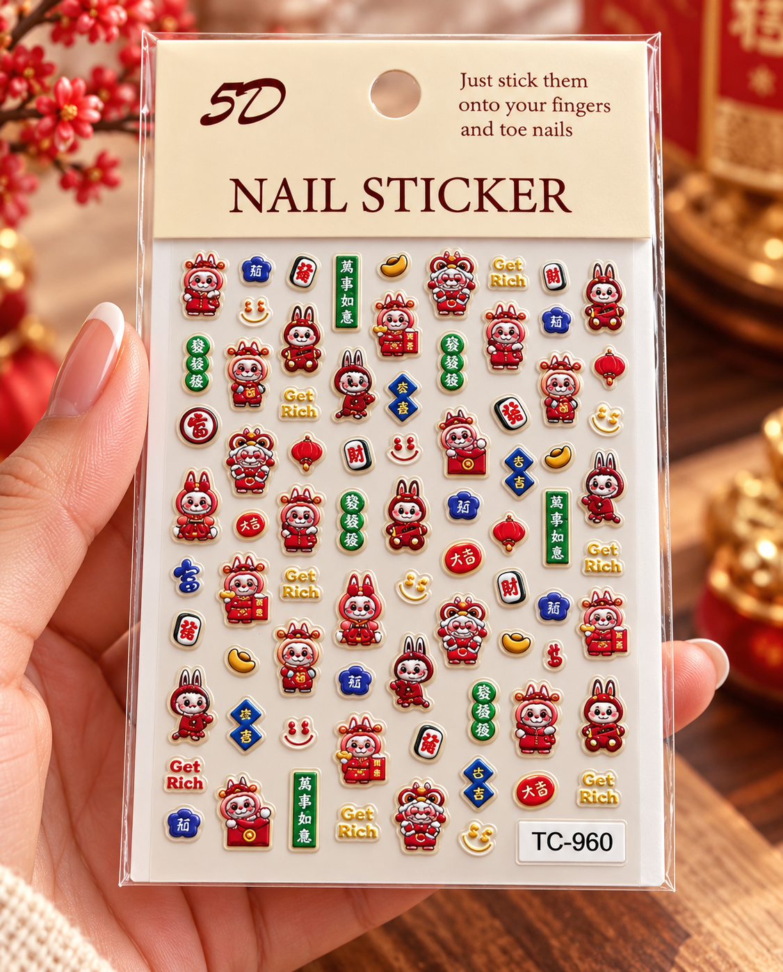 5D Chinese New Year Lucky Bunny Nail Stickers