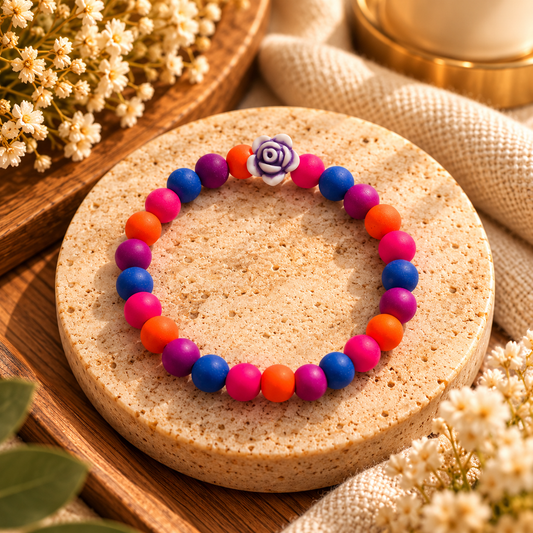 Handmade Kids Colourful Rose Charm Beaded Bracelet