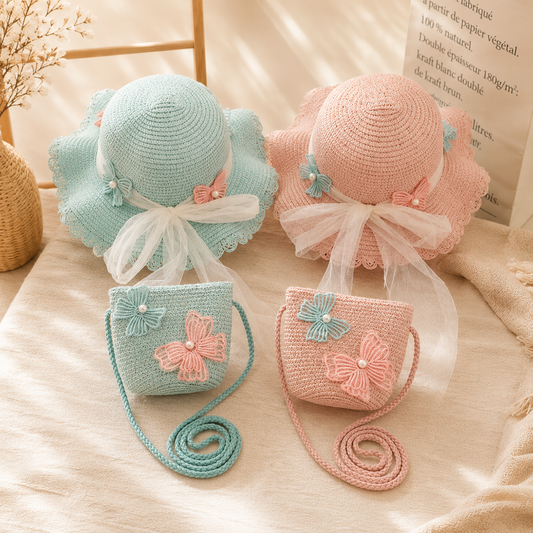 Kids Butterfly Sun Hat & Crossbody Bag Set