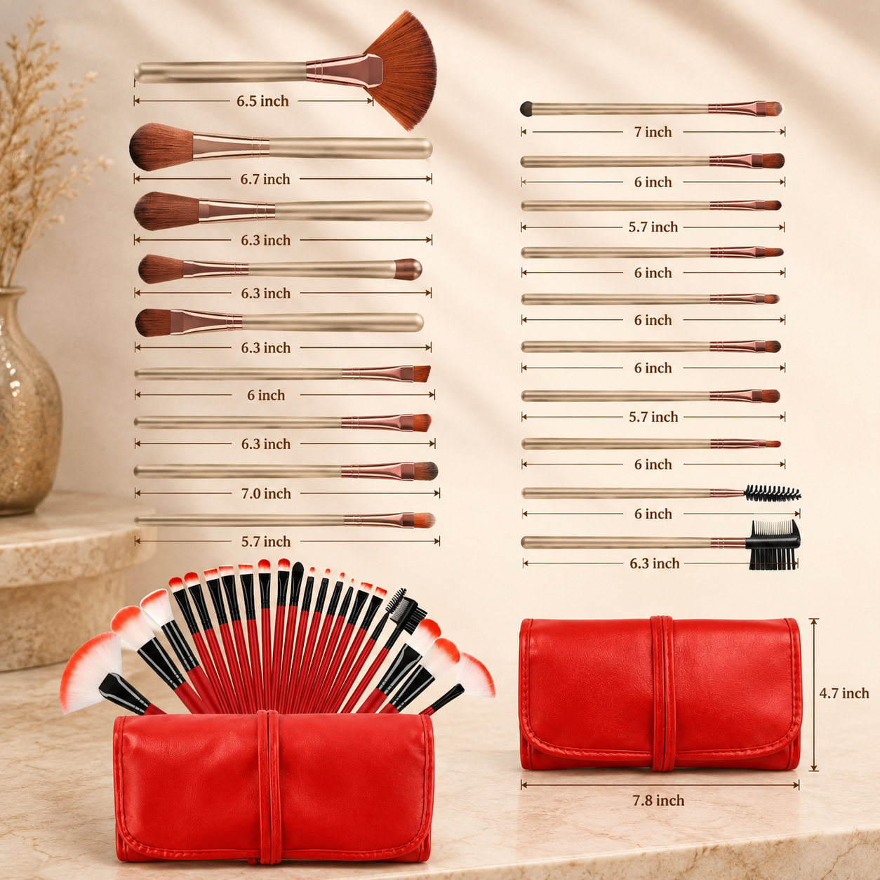 Professional Makeup Brush Set with Storage Pouch