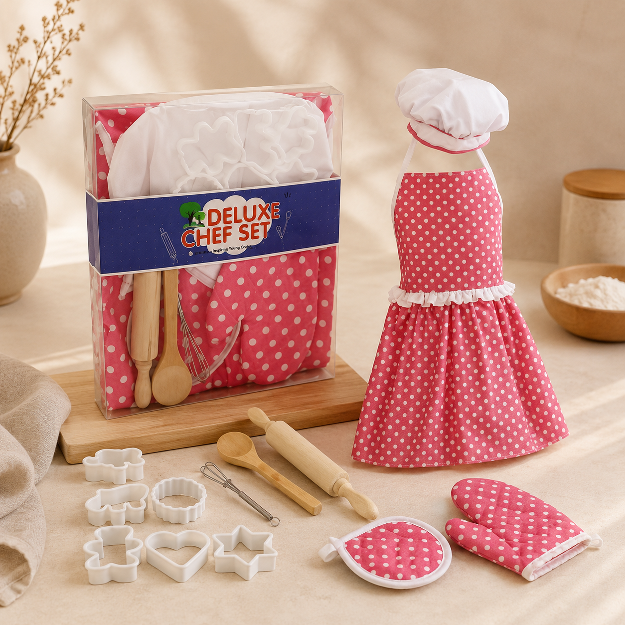 Kids Deluxe Chef Baking Play Set – Pink Polka Dot