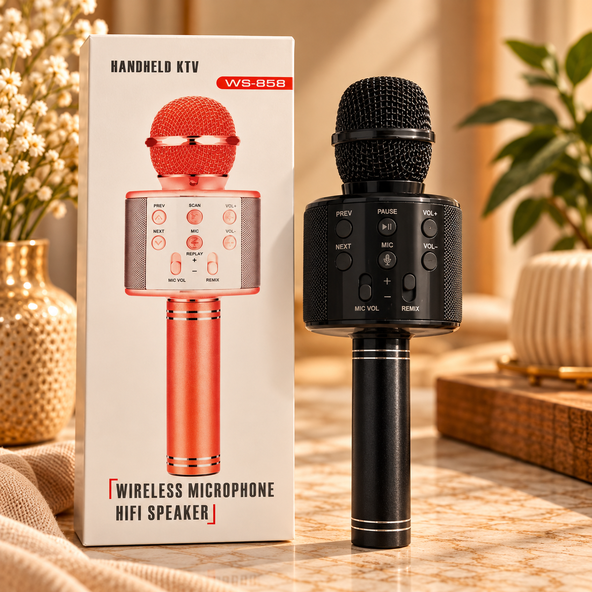 WS-858 Wireless KTV Karaoke Microphone and Speaker with box