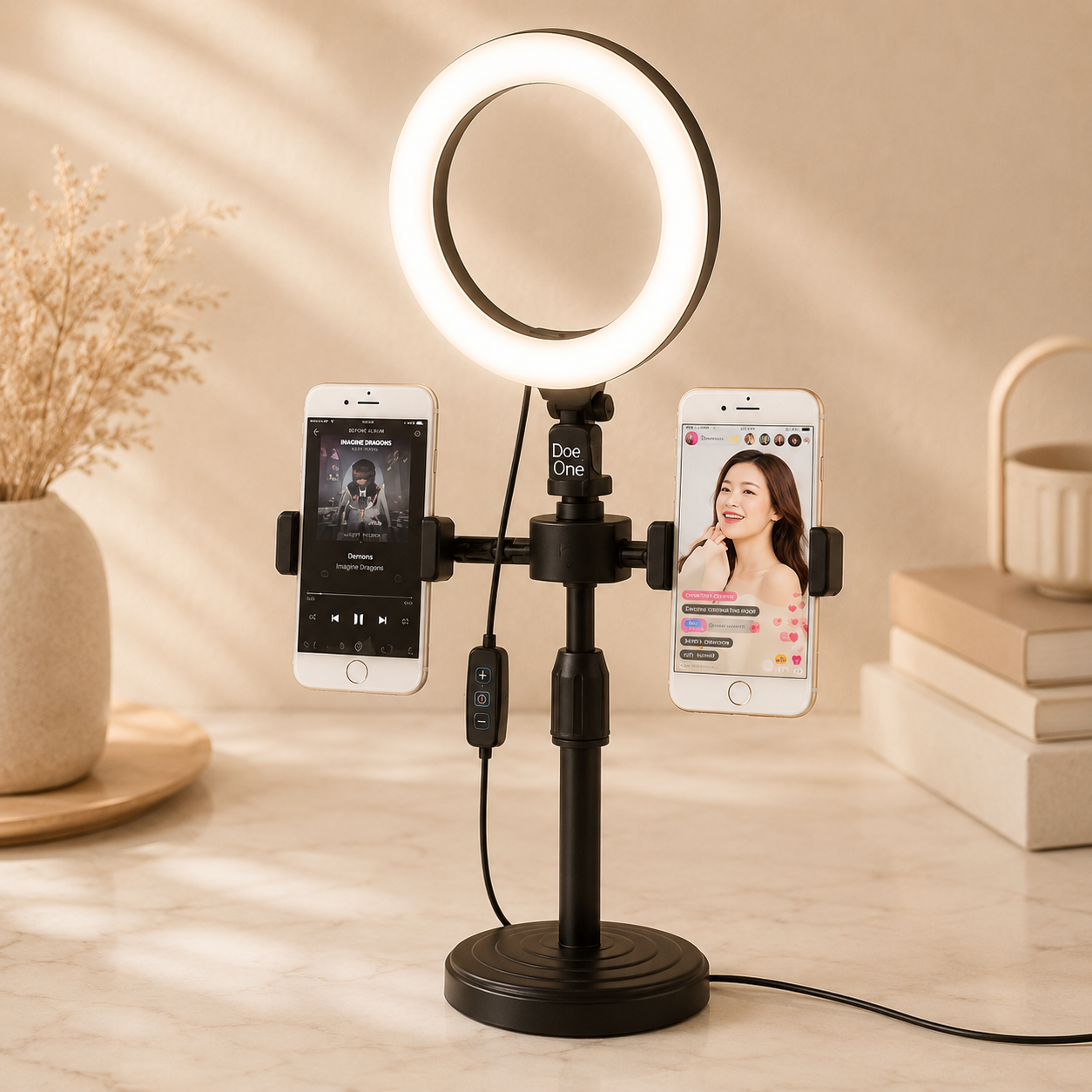 LED Ring Light with Dual Phone Holder Stand