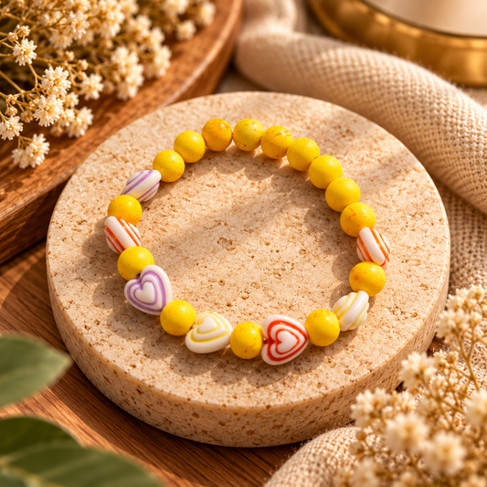 Handmade Kids Yellow Heart Beaded Bracelet – Multicolour