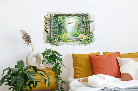 3D Broken Wall Garden Scene Wall Decal