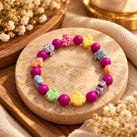 Handmade Kids Colourful Fish Beaded Bracelet – Pink