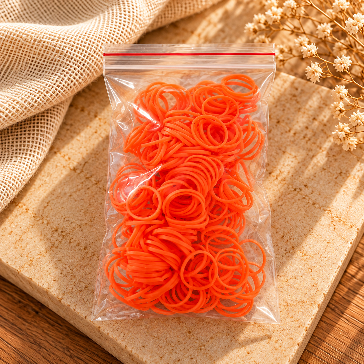 Neon Orange Elastic Hair Bands – Bulk Pack