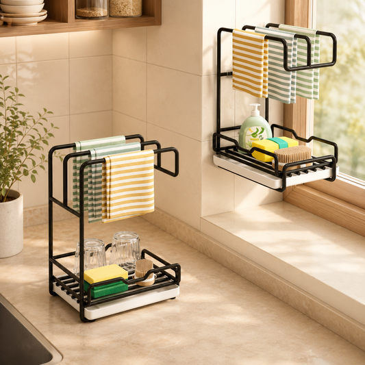 Kitchen Sink Organizer Rack With Towel Holder – Multi-Functional Storage Shelf