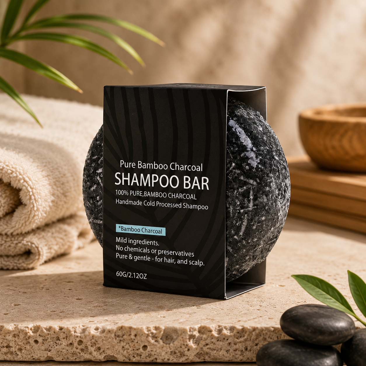 Pure Bamboo Charcoal Shampoo Bar – 60g