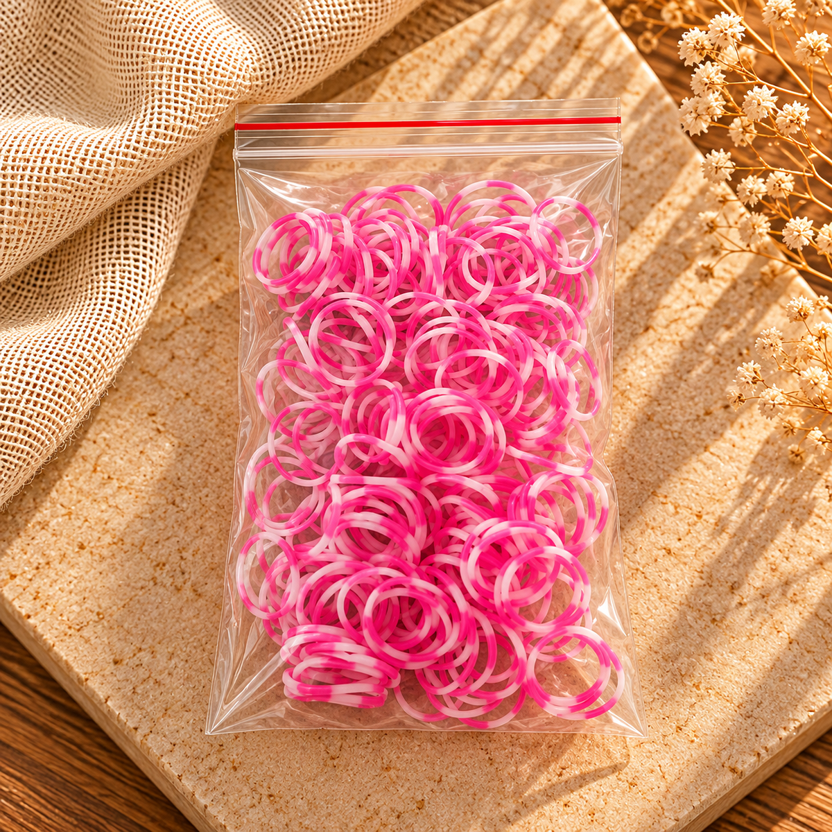 Pink & White Two-Tone Elastic Hair Bands – Bulk Pack
