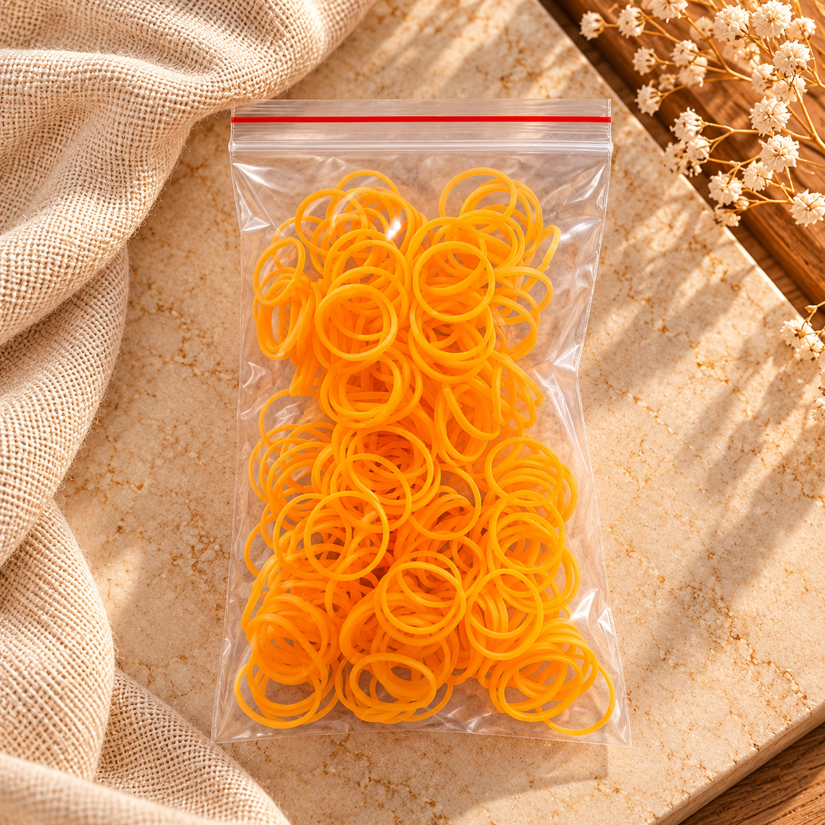 Neon Light Orange Mini Elastic Hair Bands – Bulk Pack