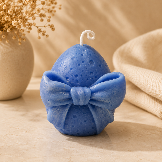 Blue Bow Egg Decorative Candle